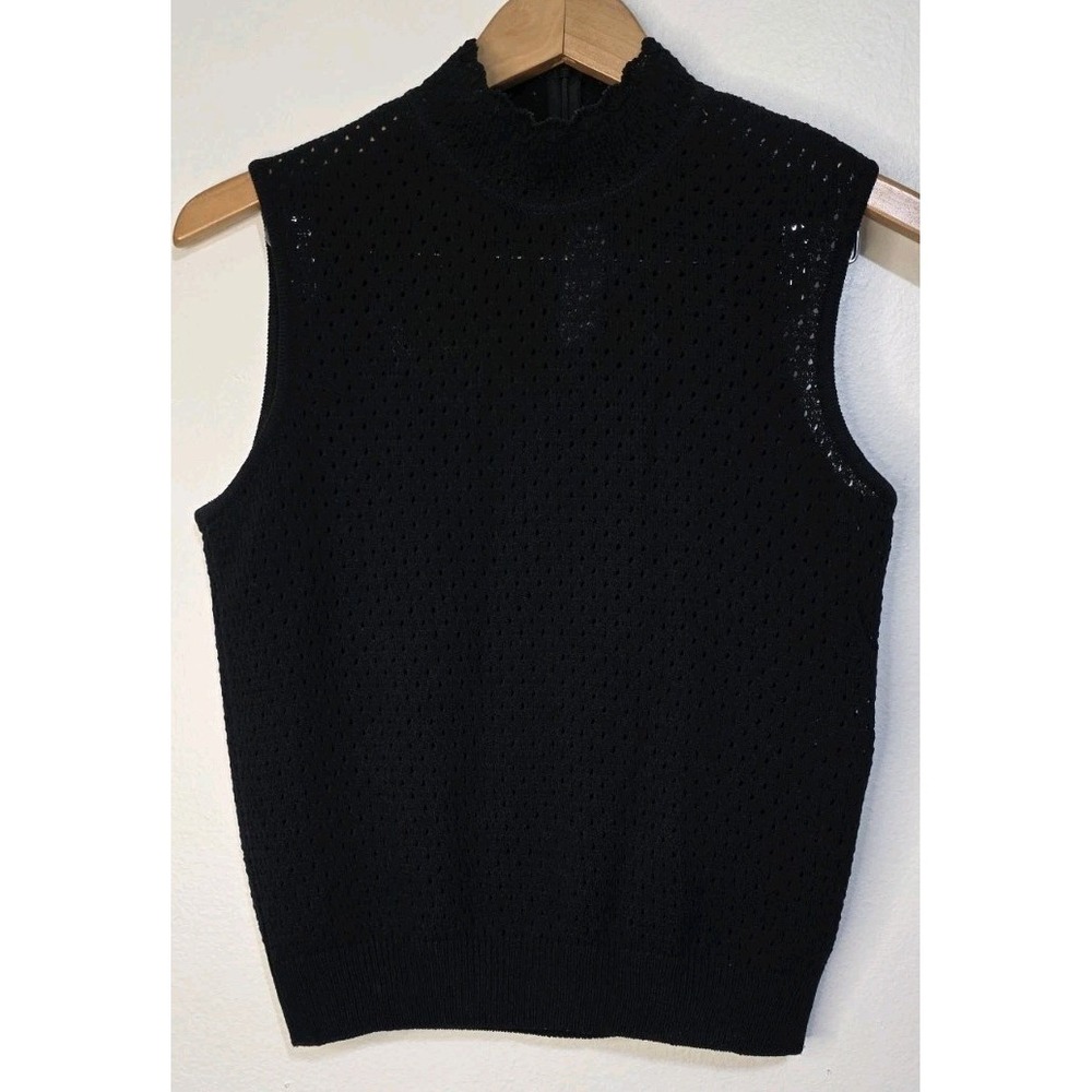 St. John Collection Marie Black Knit Sweater Tank Top Mock Neck Woman M Career